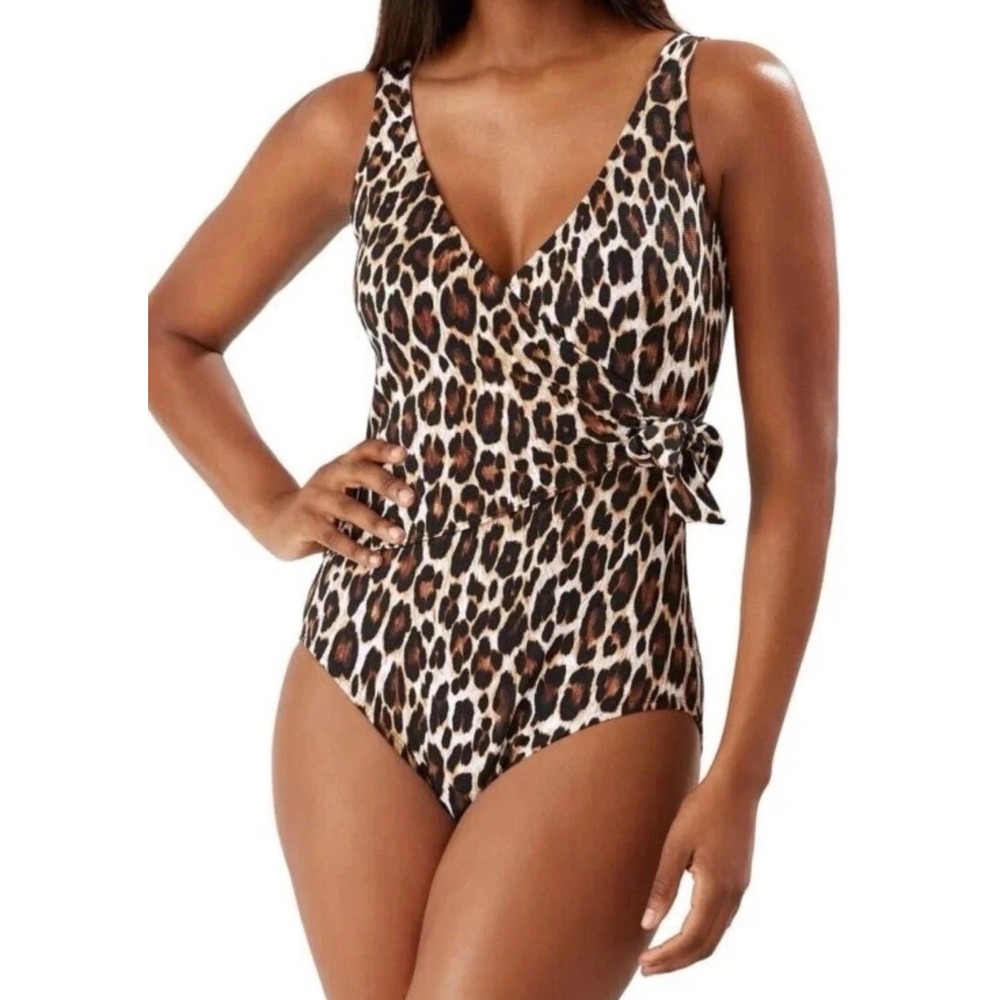 Tommy Bahama Leopard Print‎ One Piece Swimsuit Size 16 NWT Tummy Control Wrap